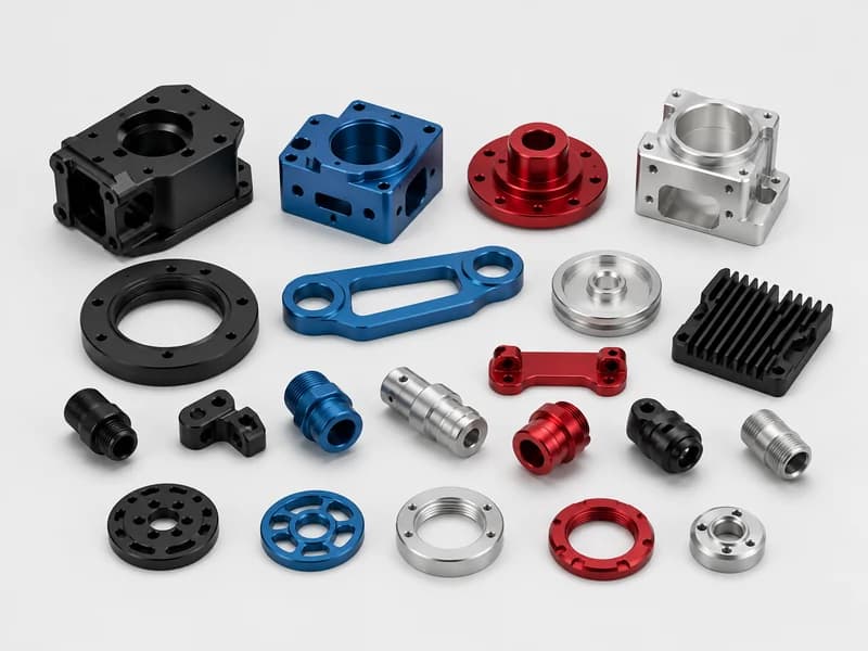 Anodized CNC machined aluminum parts in multiple colors