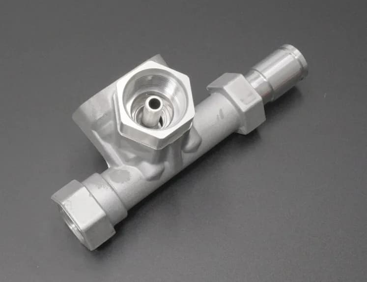 Three-way fluid valve block machining example